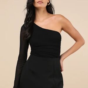 Lulu's Chic Black  Mesh One-Shoulder Bodysuit New With Tags.
